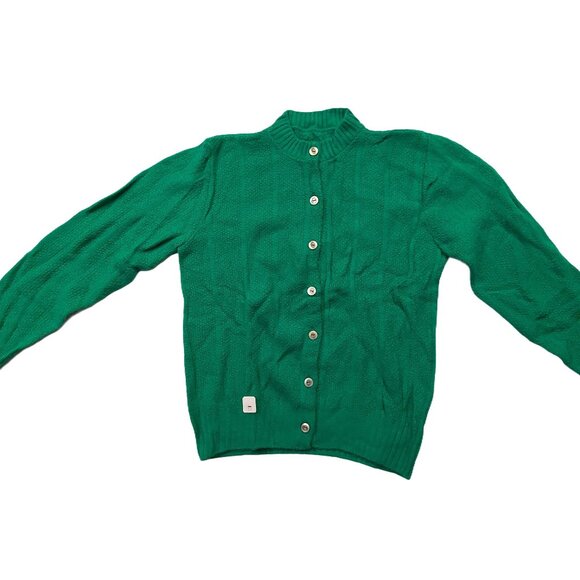 Vintage 1940s-1950s Dark Kelly Green Long Sleeve Knit Cardigan Sweater - Picture 1 of 8